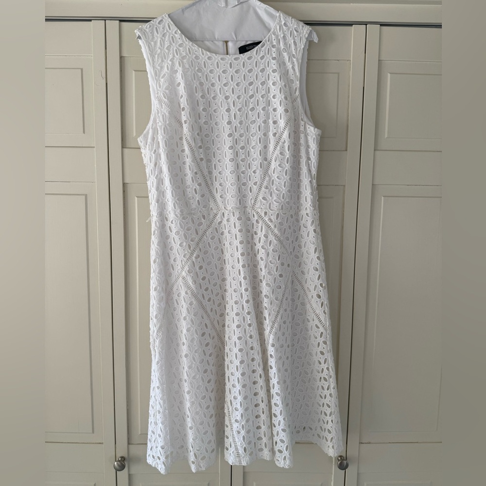 Ellen Tracy white eyelet sleeveless dress, Size 14